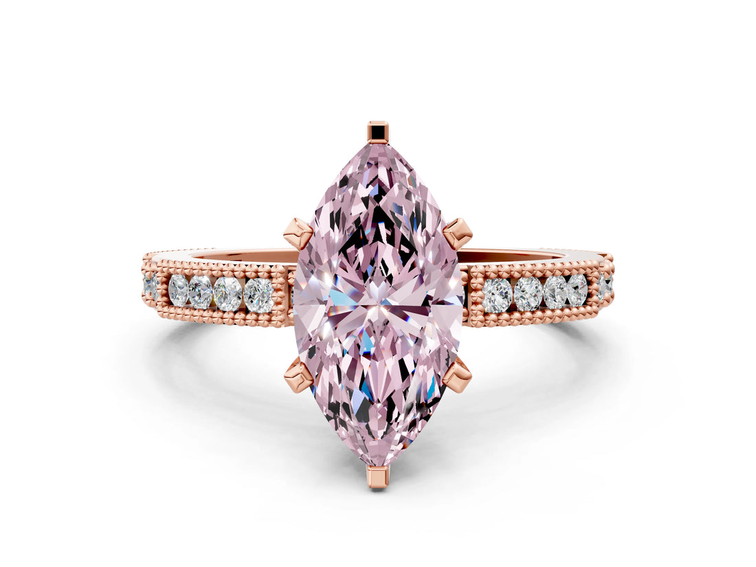 Rose gold Fancy Pink Marquise  Solitaire with Pavé Band and Four-Prong Setting_298