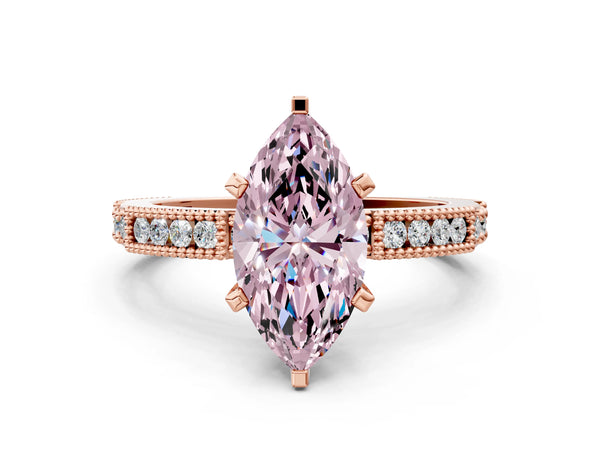 Rose gold Fancy Pink Marquise  Solitaire with Pavé Band and Four-Prong Setting