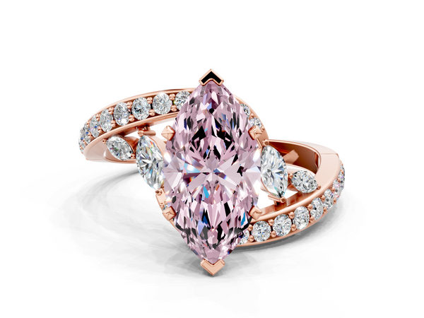 Rose gold Fancy Pink Marquise  Solitaire with Pavé Twist Band and Four-Prong Setting