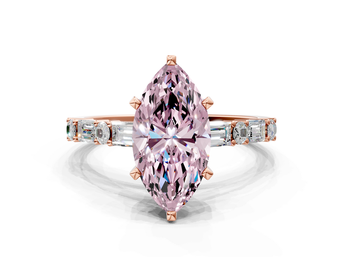 Rose gold Fancy Pink Marquise  Solitaire with Side Baguettes and Channel Set Band_39