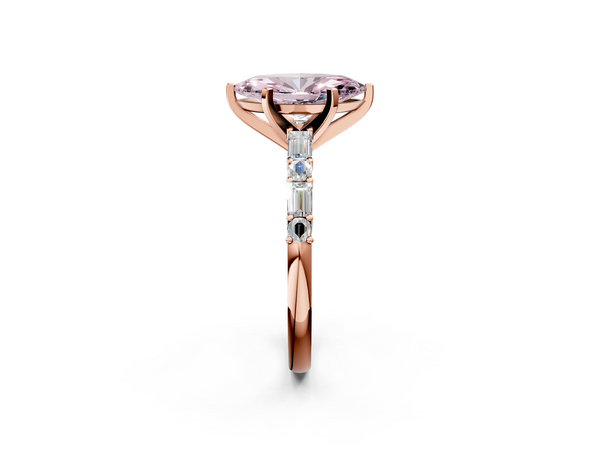 Rose gold Fancy Pink Marquise Cut Diamond Solitaire with Side Baguettes and Channel Set Band