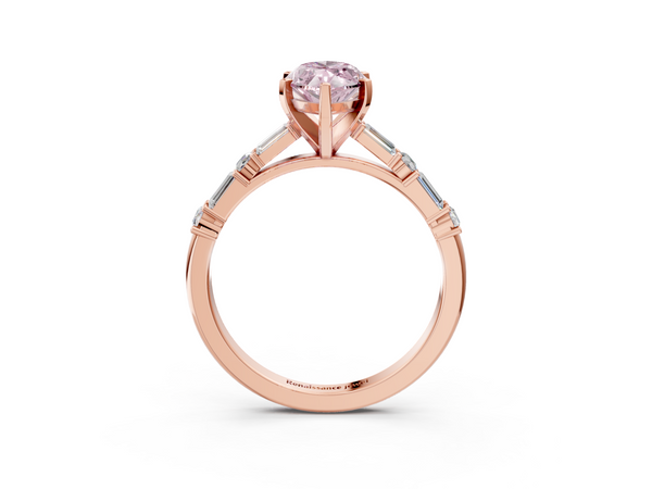 Rose gold Fancy Pink Marquise Cut Diamond Solitaire with Side Baguettes and Channel Set Band