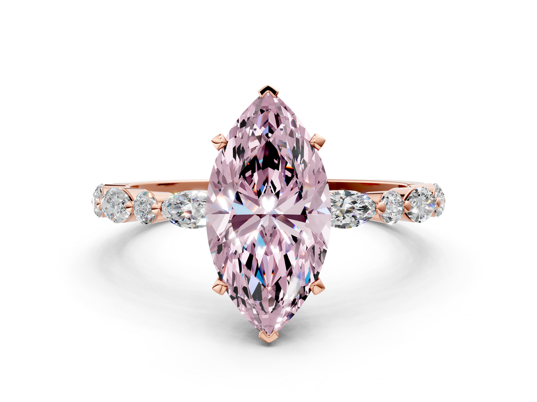 Rose gold Fancy Pink Marquise  Solitaire with Side Stones on a Pavé Band and Four-Prong Setting_23