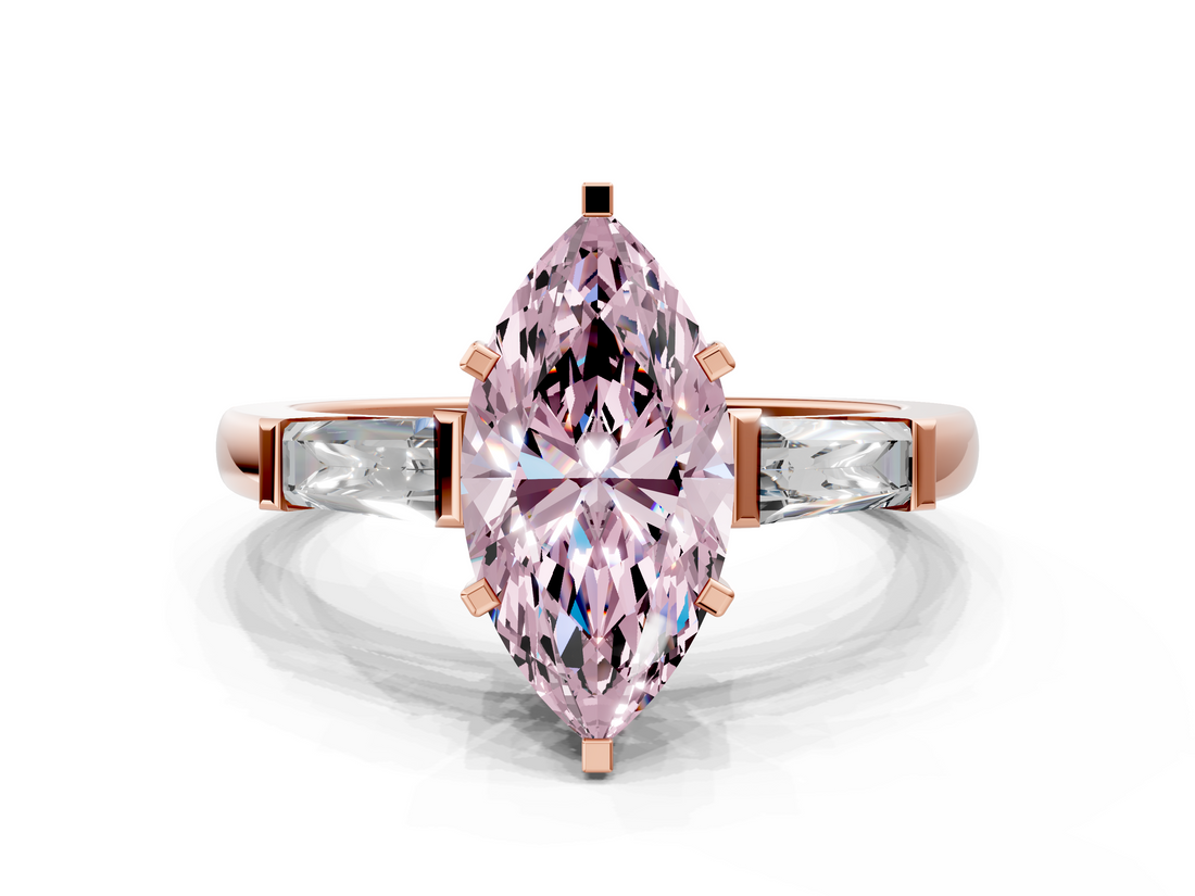 Rose gold Fancy Pink Marquise  Solitaire with Tapered Baguette Side Stones on a Classic Band with Four-Prong Setting_102
