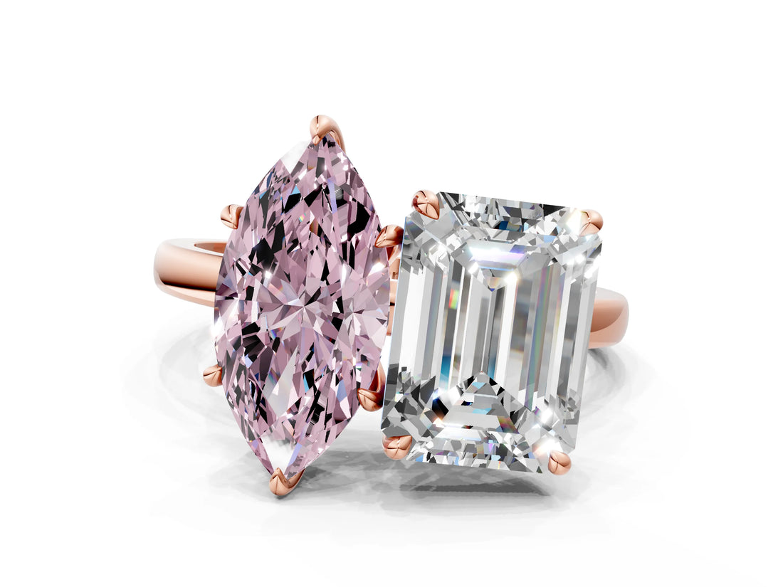 Rose gold Fancy Pink Marquise  and Emerald Cut Toi Moi Ring with Prong Setting_46