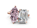 Rose gold Fancy Pink Marquise  and Emerald Cut Toi Moi Ring with Prong Setting_46