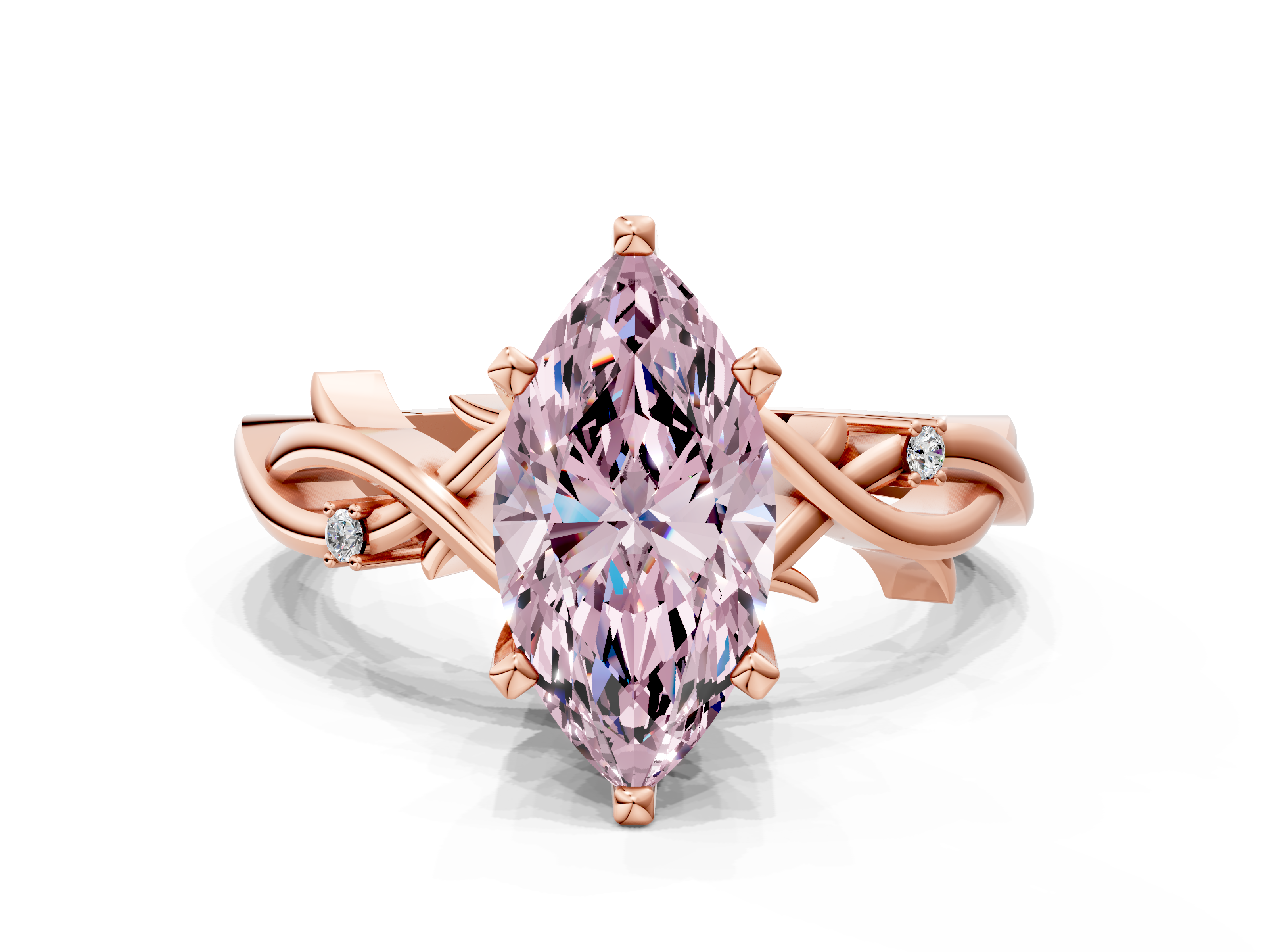 Rose gold Fancy Pink Marquise cut Solitaire Twisted Band Prong Setting Ring_173