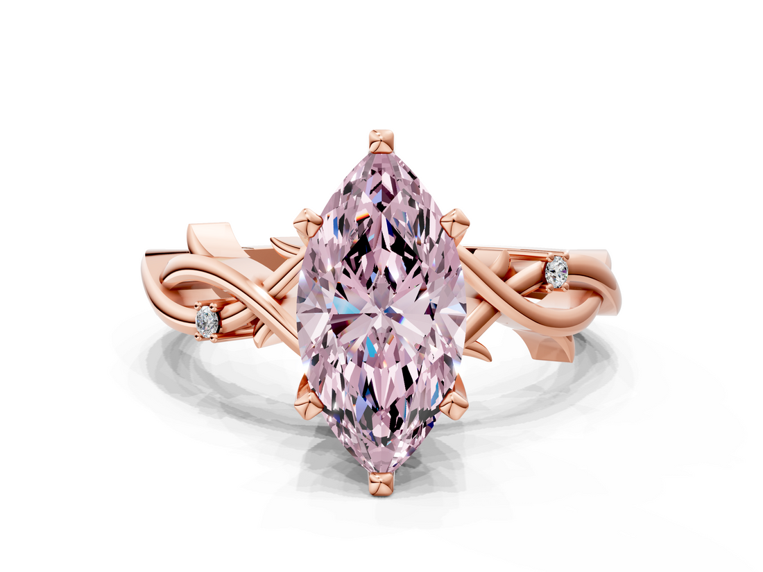 Rose gold Fancy Pink Marquise cut Solitaire Twisted Band Prong Setting Ring_173