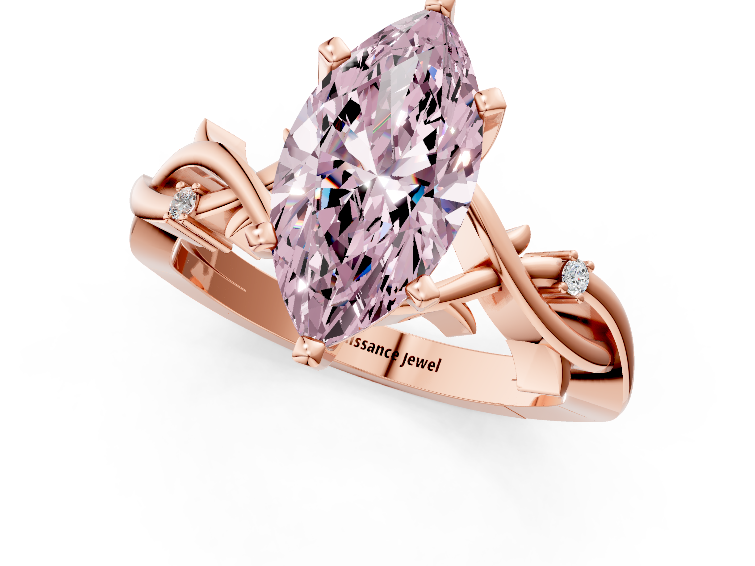 Rose gold Fancy Pink Marquise cut Solitaire Twisted Band Prong Setting Ring_174