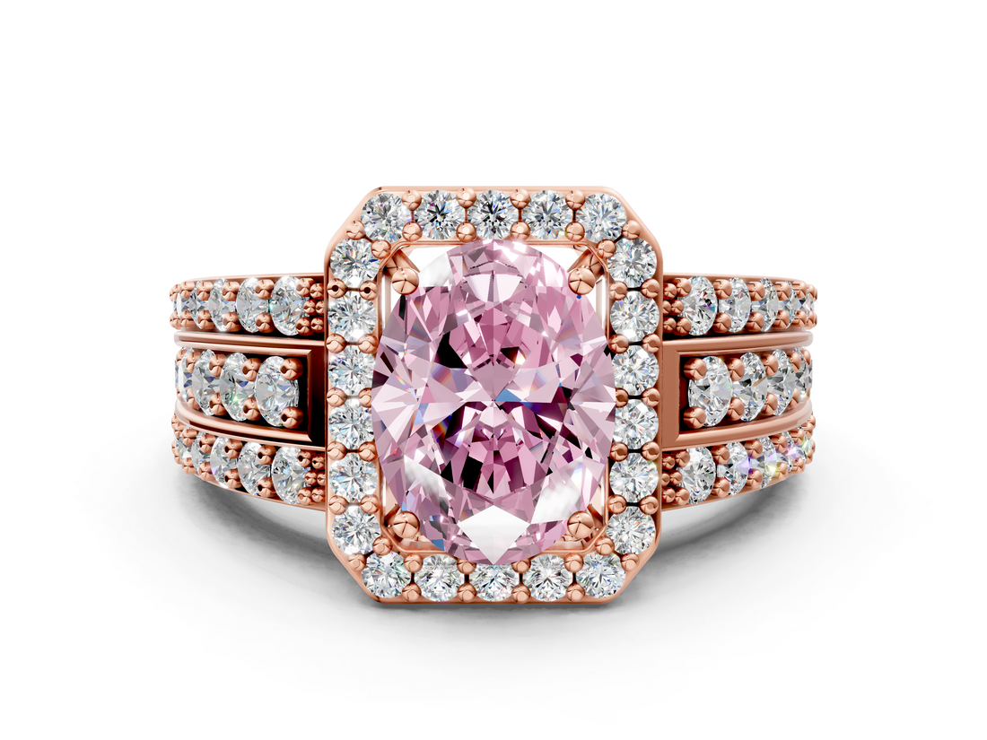 Rose gold Fancy Pink Oval -Cut Halo Diamond Ring with Split Shank and Four-Prong Setting_71