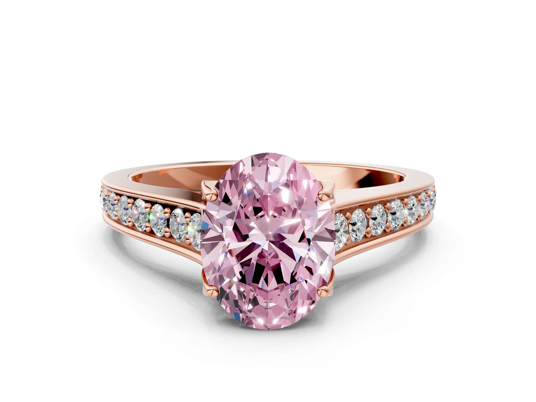 Rose gold Fancy Pink Oval  Brilliant Cut Diamond Engagement Ring with Pavé Band and Four-Prong Setting_49