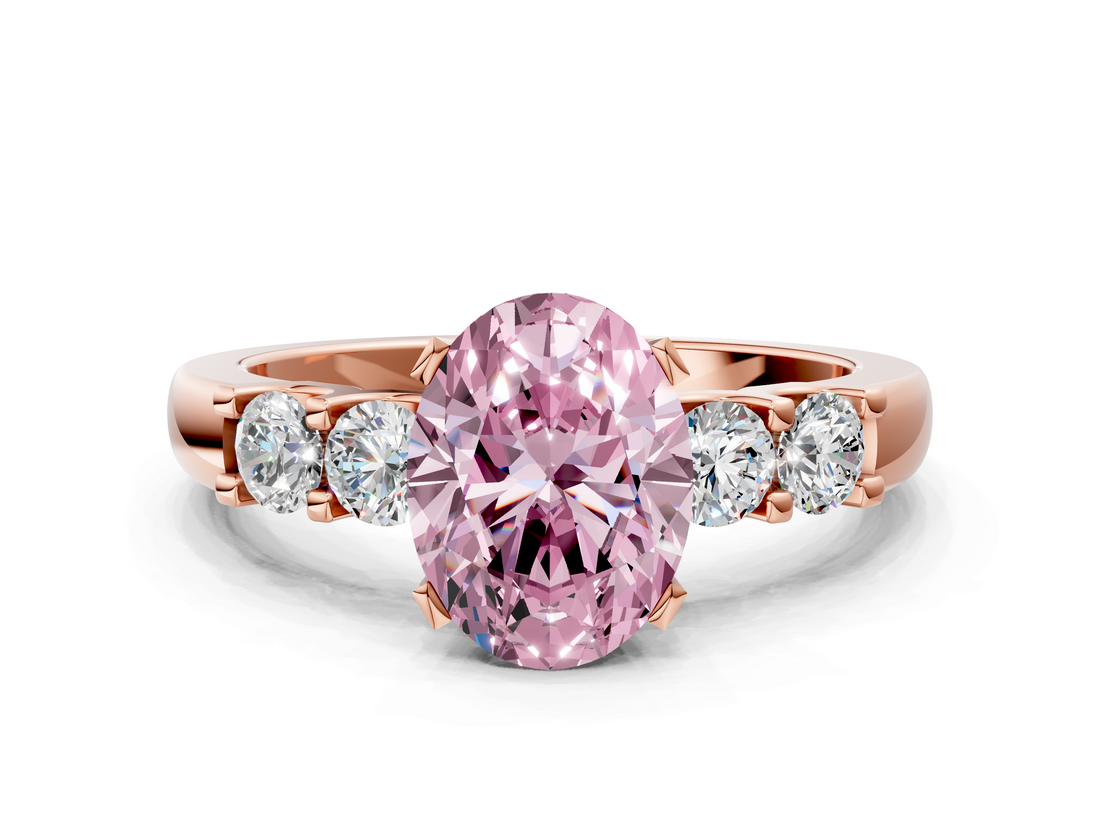 Rose gold Fancy Pink Oval  Brilliant Cut Diamond Five-Stone Prong Set Engagement Ring with Channel Band_3