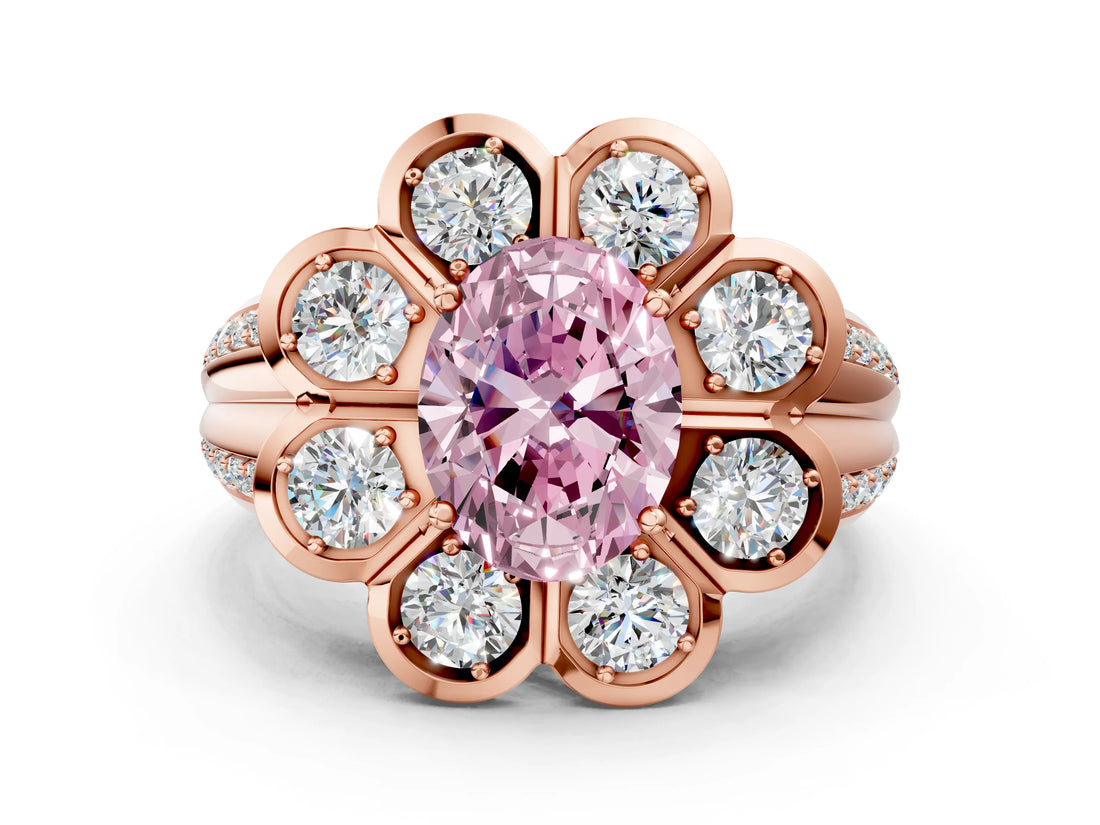 Rose gold Fancy Pink Oval  Brilliant Flower Halo Diamond Split Shank Ring_39