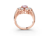 Rose gold Fancy Pink Oval  Brilliant Flower Halo Diamond Split Shank Ring_42