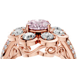 Rose gold Fancy Pink Oval  Brilliant Flower Halo Diamond Split Shank Ring_43