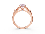 Rose gold Fancy Pink Oval  Brilliant Solitaire with Leaf Motif Band and Four-Prong Setting_59