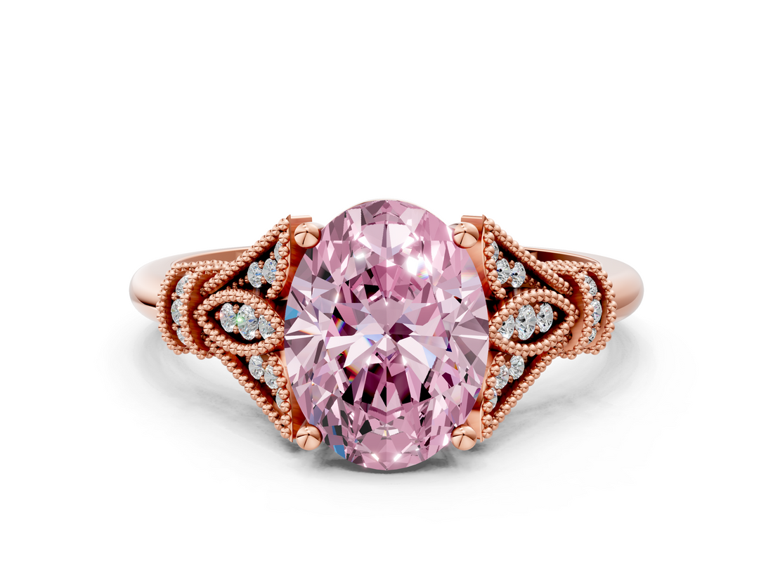 Rose gold Fancy Pink Oval  Brilliant Solitaire with Pave Band and Four-Prong Setting_20
