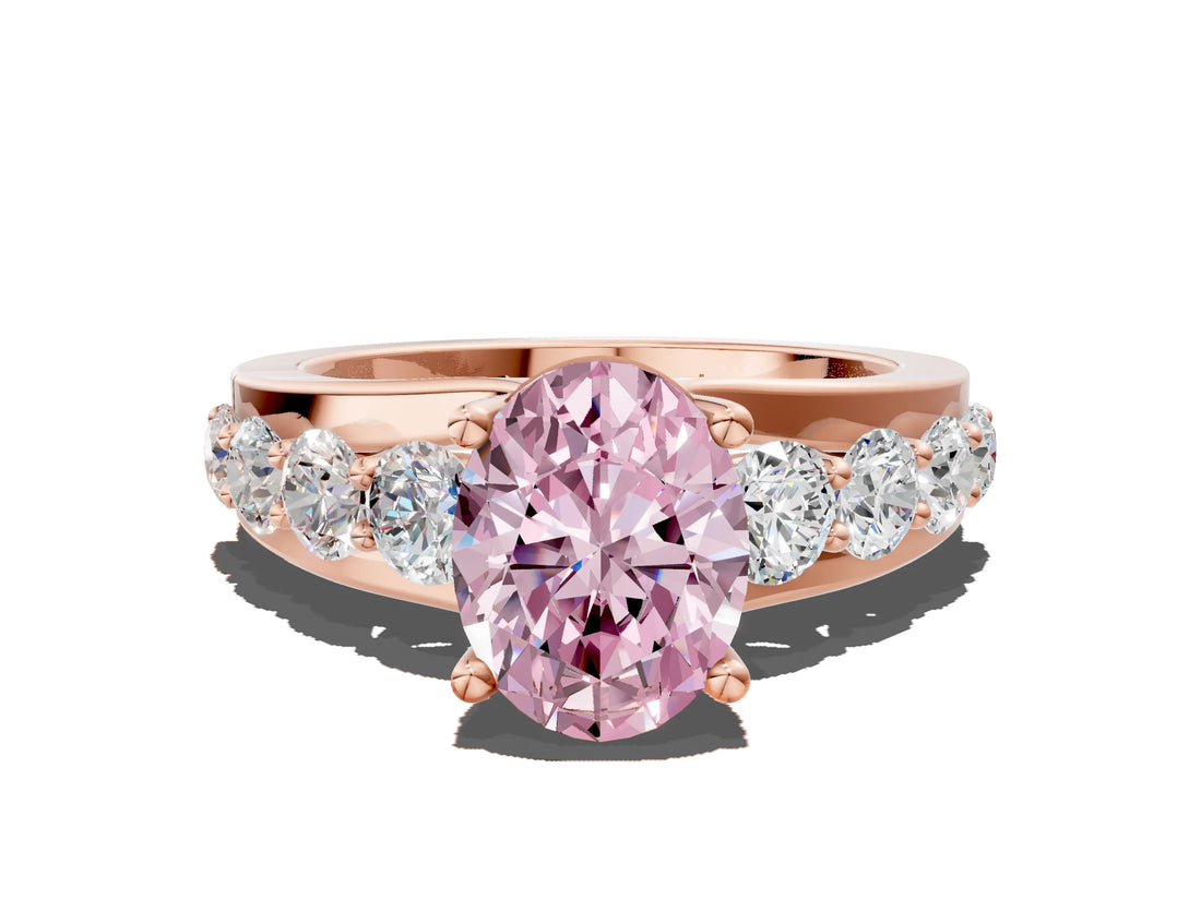 Rose gold Fancy Pink Oval  Brilliant Solitaire with Side Stones on a Pave Band and Four-Prong Setting_37