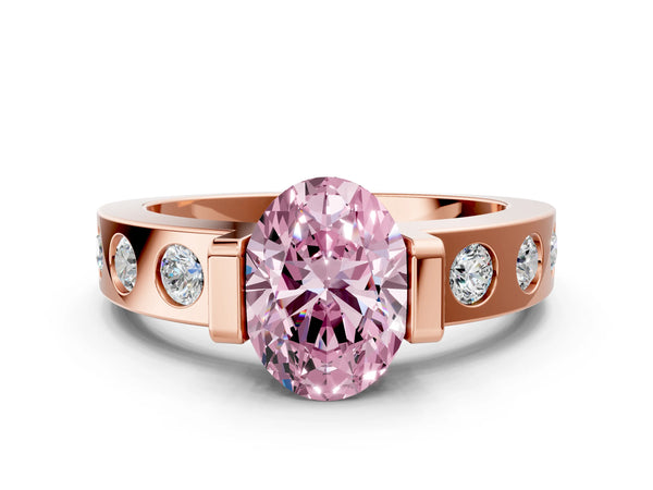 Rose gold Fancy Pink Oval Cut Brilliant Channel-Set Diamond Ring with Bezel Prong Setting