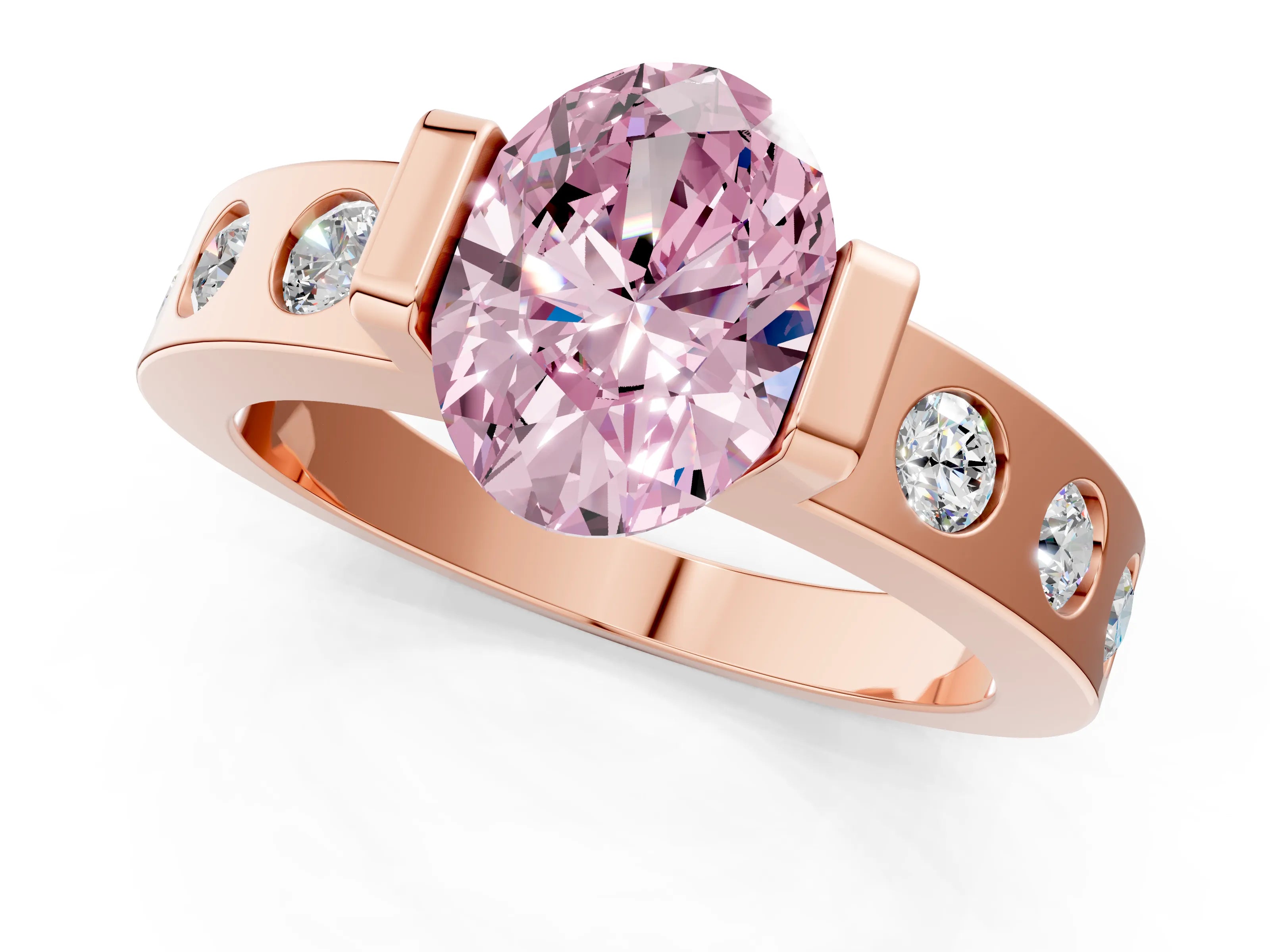Rose gold Fancy Pink Oval Cut Brilliant Channel-Set Diamond Ring with Bezel Prong Setting_1