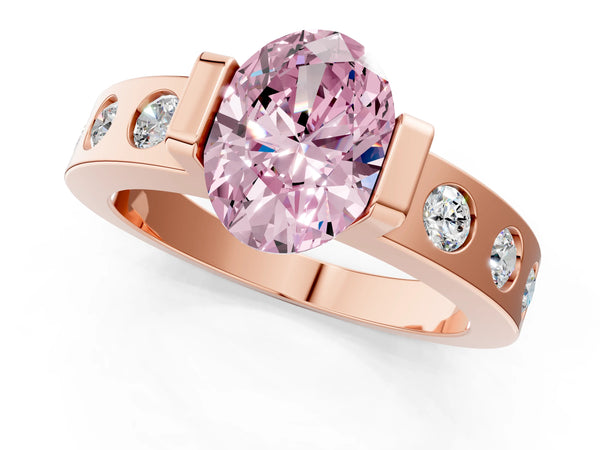 Rose gold Fancy Pink Oval Cut Brilliant Channel-Set Diamond Ring with Bezel Prong Setting