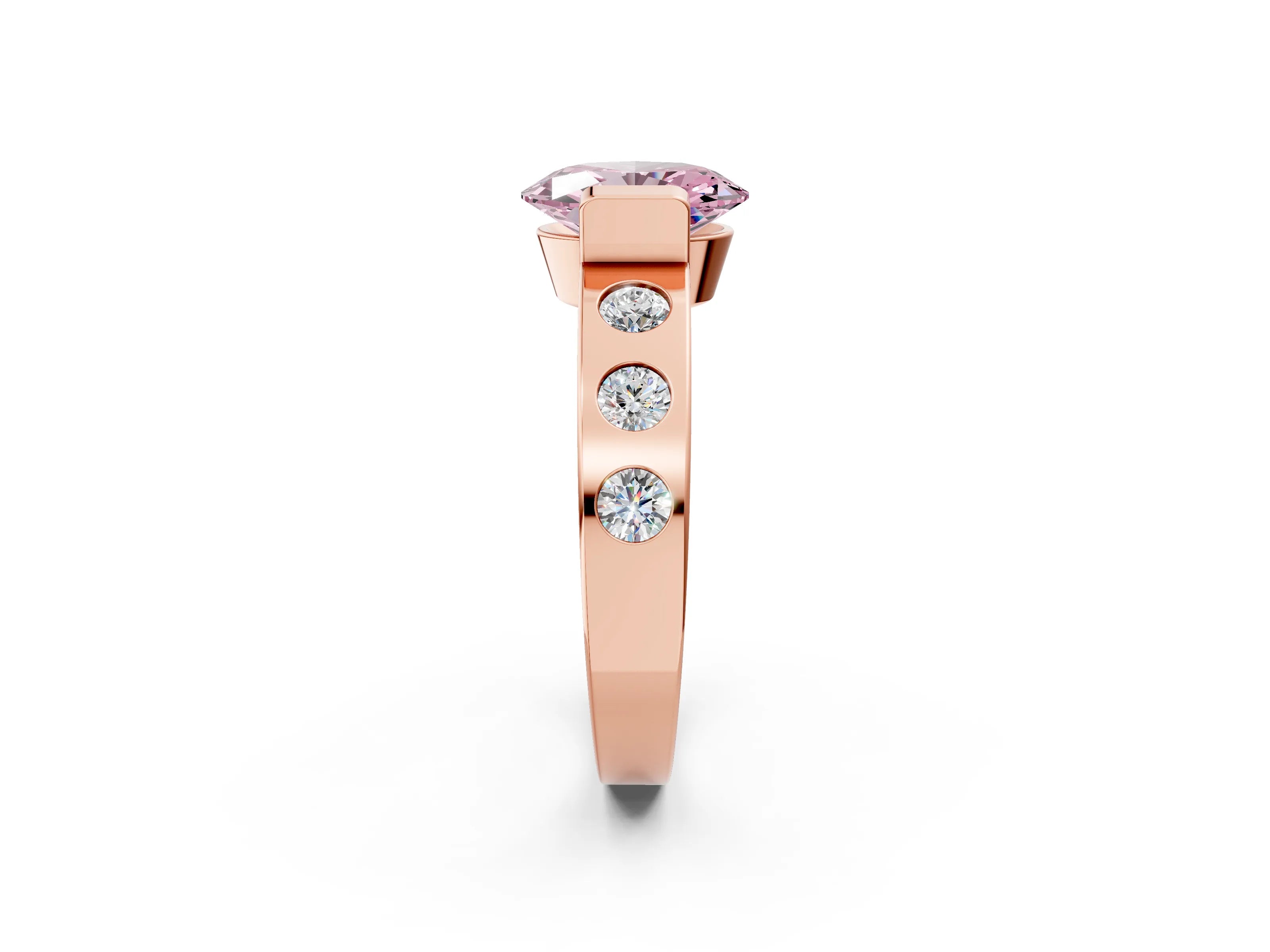 Rose gold Fancy Pink Oval Cut Brilliant Channel-Set Diamond Ring with Bezel Prong Setting_2