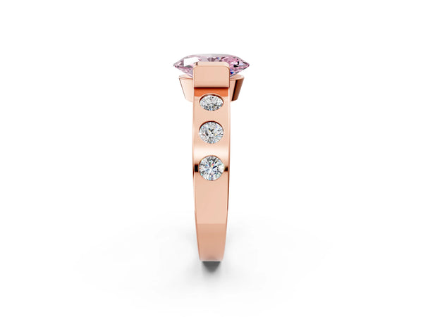 Rose gold Fancy Pink Oval Cut Brilliant Channel-Set Diamond Ring with Bezel Prong Setting