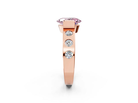 Rose gold Fancy Pink Oval Cut Brilliant Channel-Set Diamond Ring with Bezel Prong Setting_2