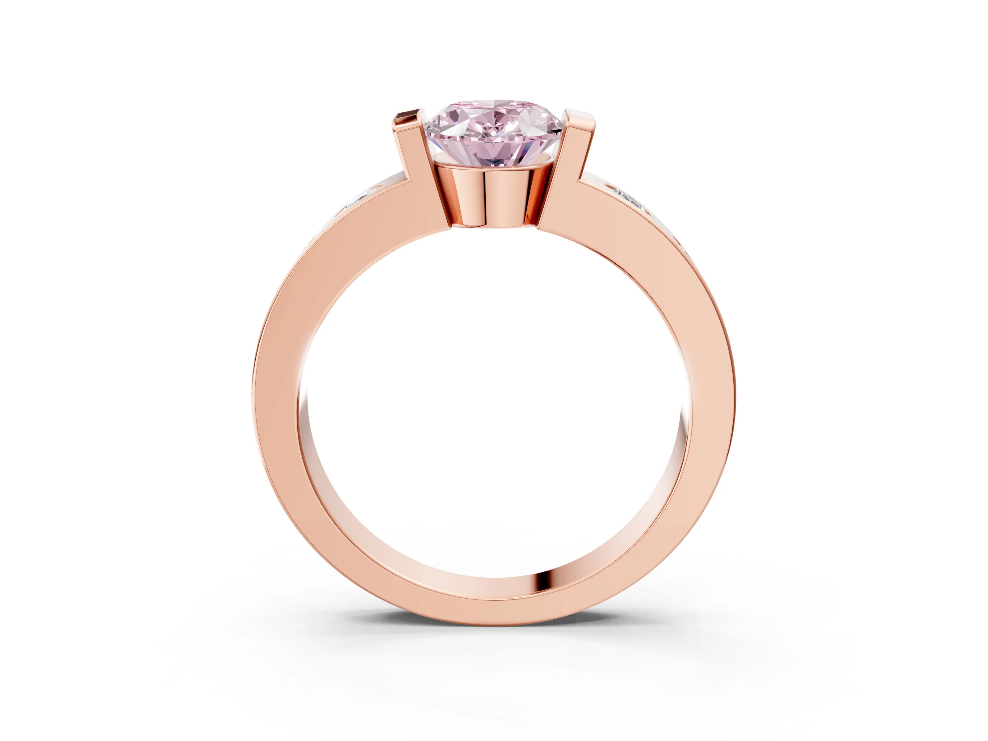 Rose gold Fancy Pink Oval Cut Brilliant Channel-Set Diamond Ring with Bezel Prong Setting_3
