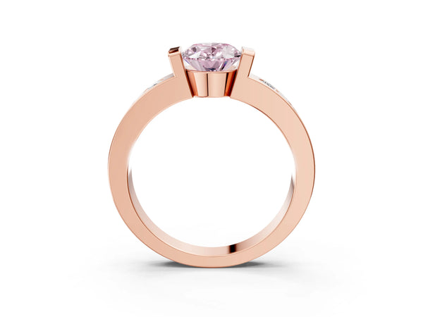 Rose gold Fancy Pink Oval Cut Brilliant Channel-Set Diamond Ring with Bezel Prong Setting