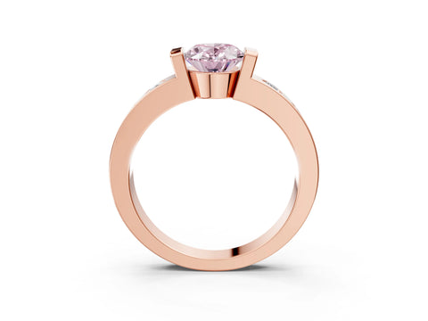Rose gold Fancy Pink Oval Cut Brilliant Channel-Set Diamond Ring with Bezel Prong Setting_3