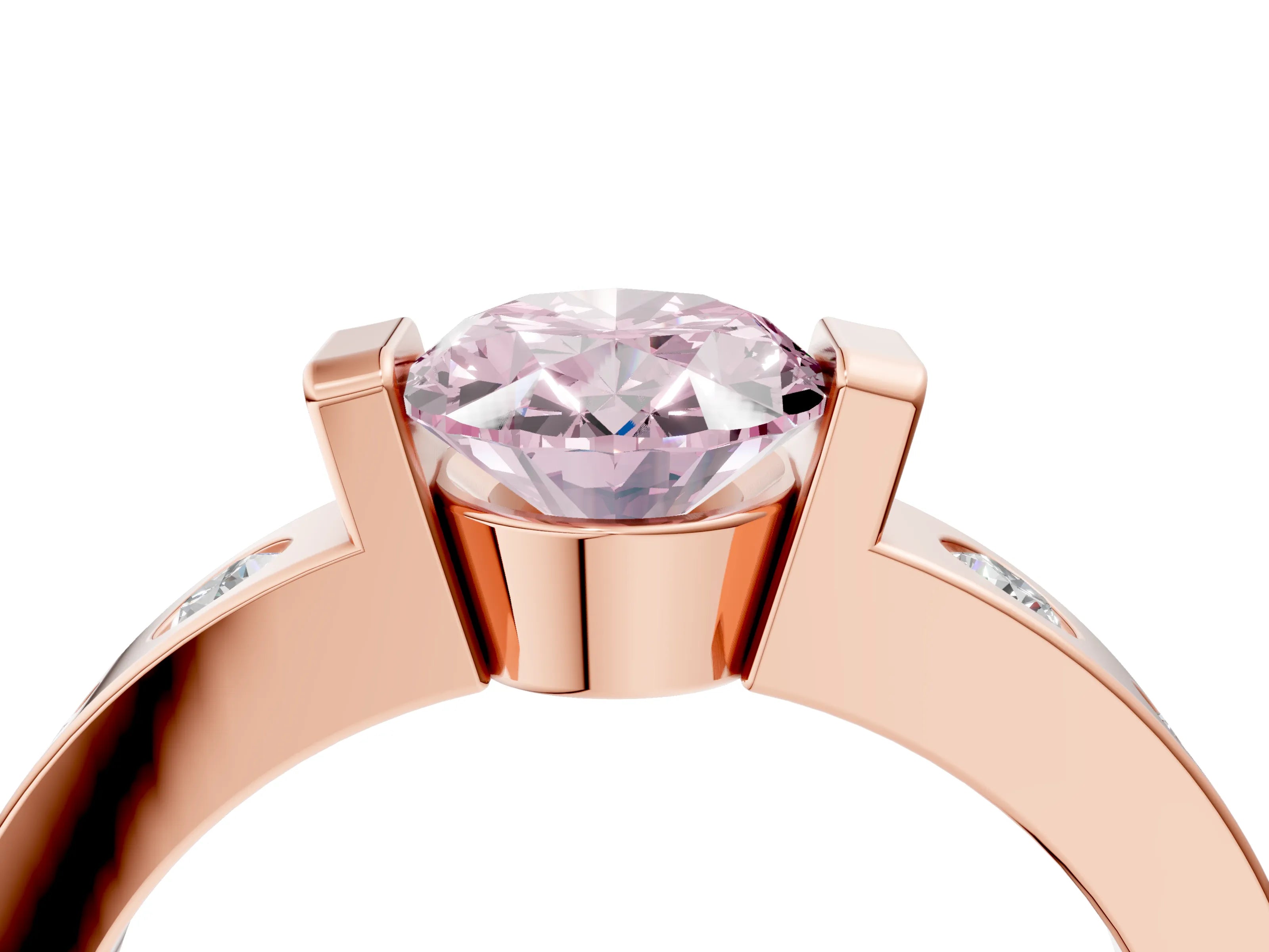 Rose gold Fancy Pink Oval Cut Brilliant Channel-Set Diamond Ring with Bezel Prong Setting_4