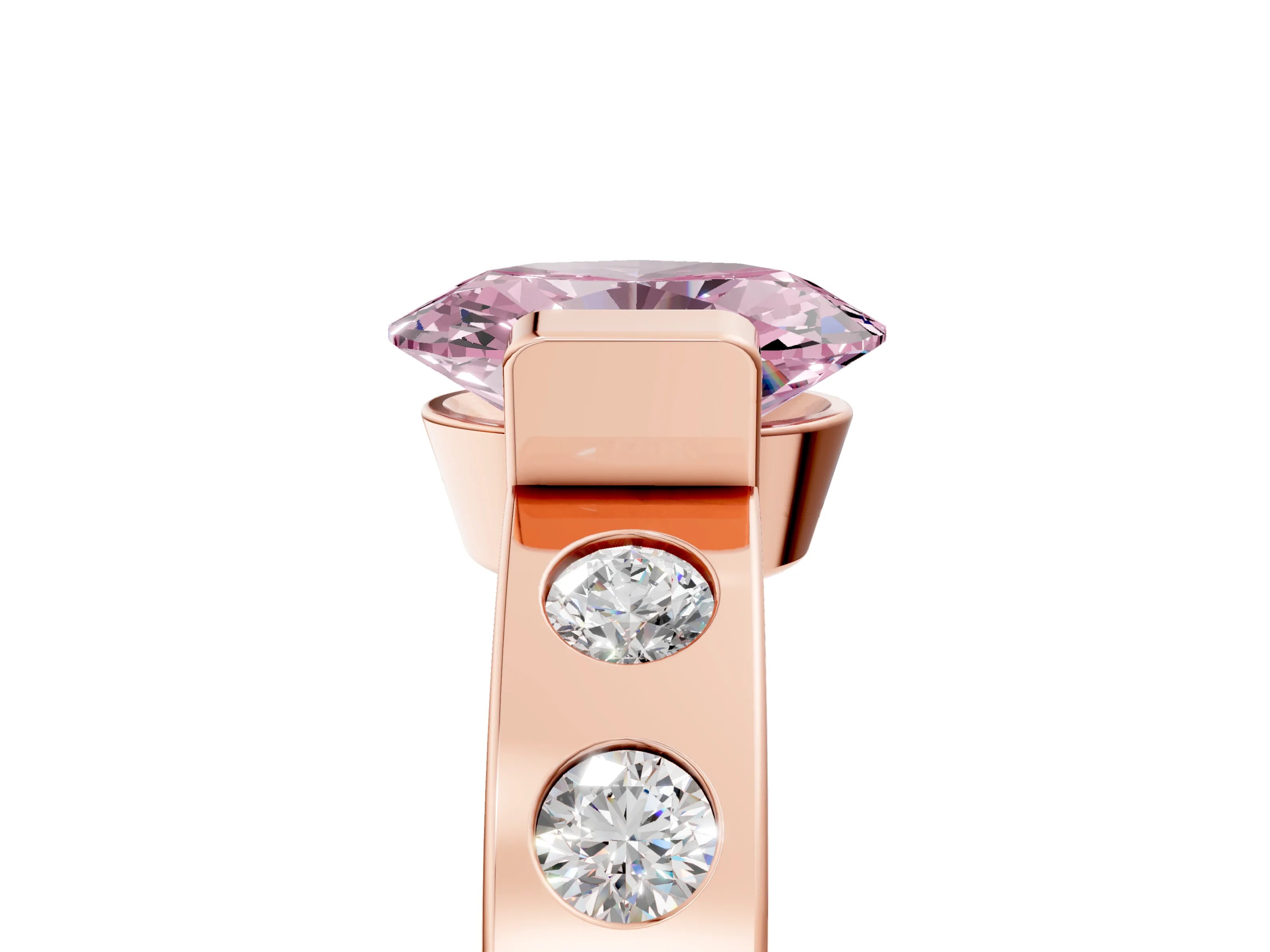 Rose gold Fancy Pink Oval Cut Brilliant Channel-Set Diamond Ring with Bezel Prong Setting_5