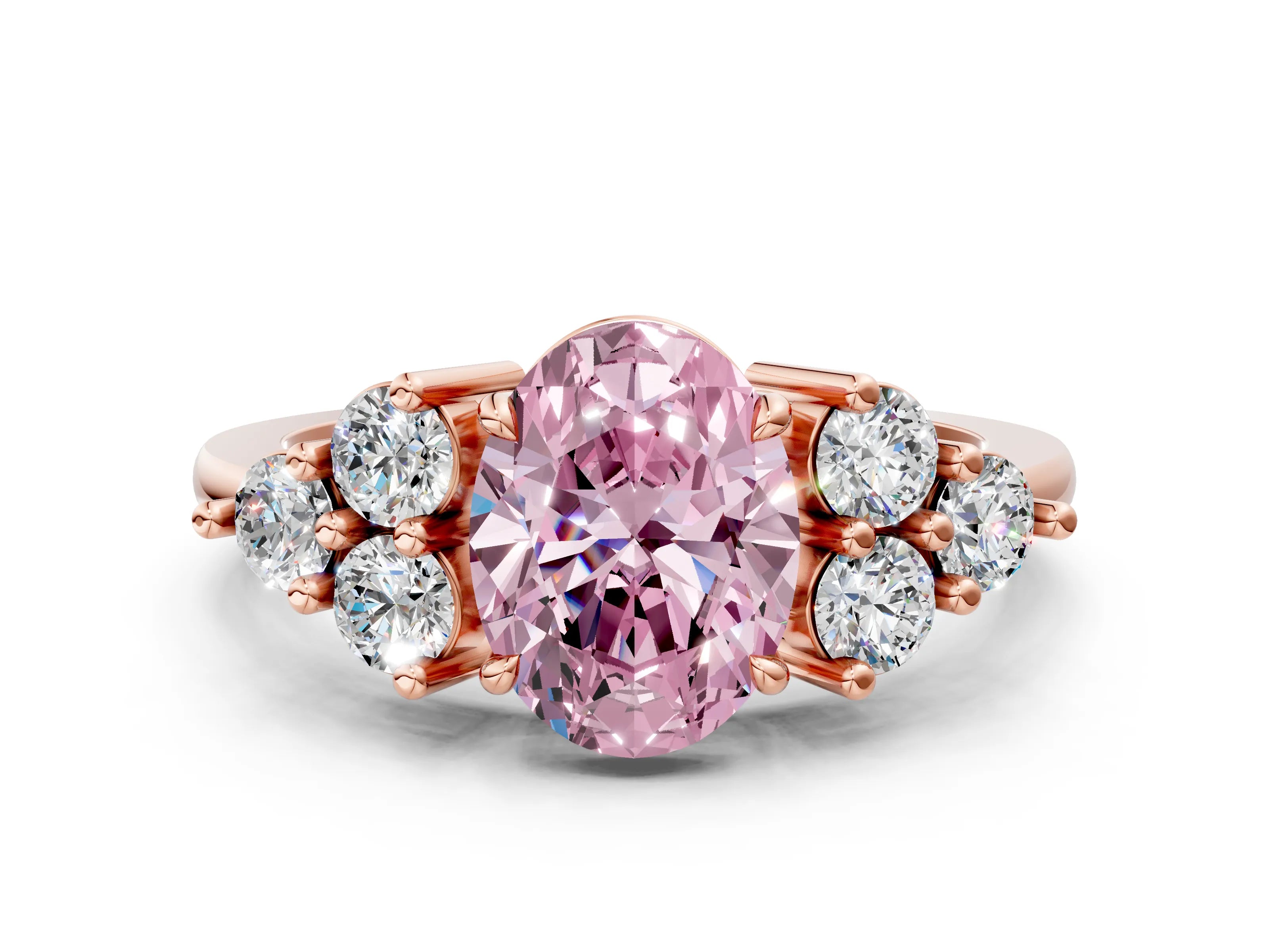 Rose gold Fancy Pink Oval Cut Brilliant Diamond Cluster Accent Solitaire Ring with Prong Setting
