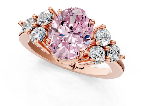 Rose gold Fancy Pink Oval Cut Brilliant Diamond Cluster Accent Solitaire Ring with Prong Setting_1