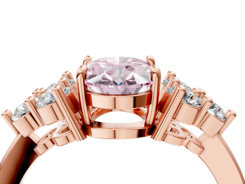 Rose gold Fancy Pink Oval Cut Brilliant Diamond Cluster Accent Solitaire Ring with Prong Setting_4