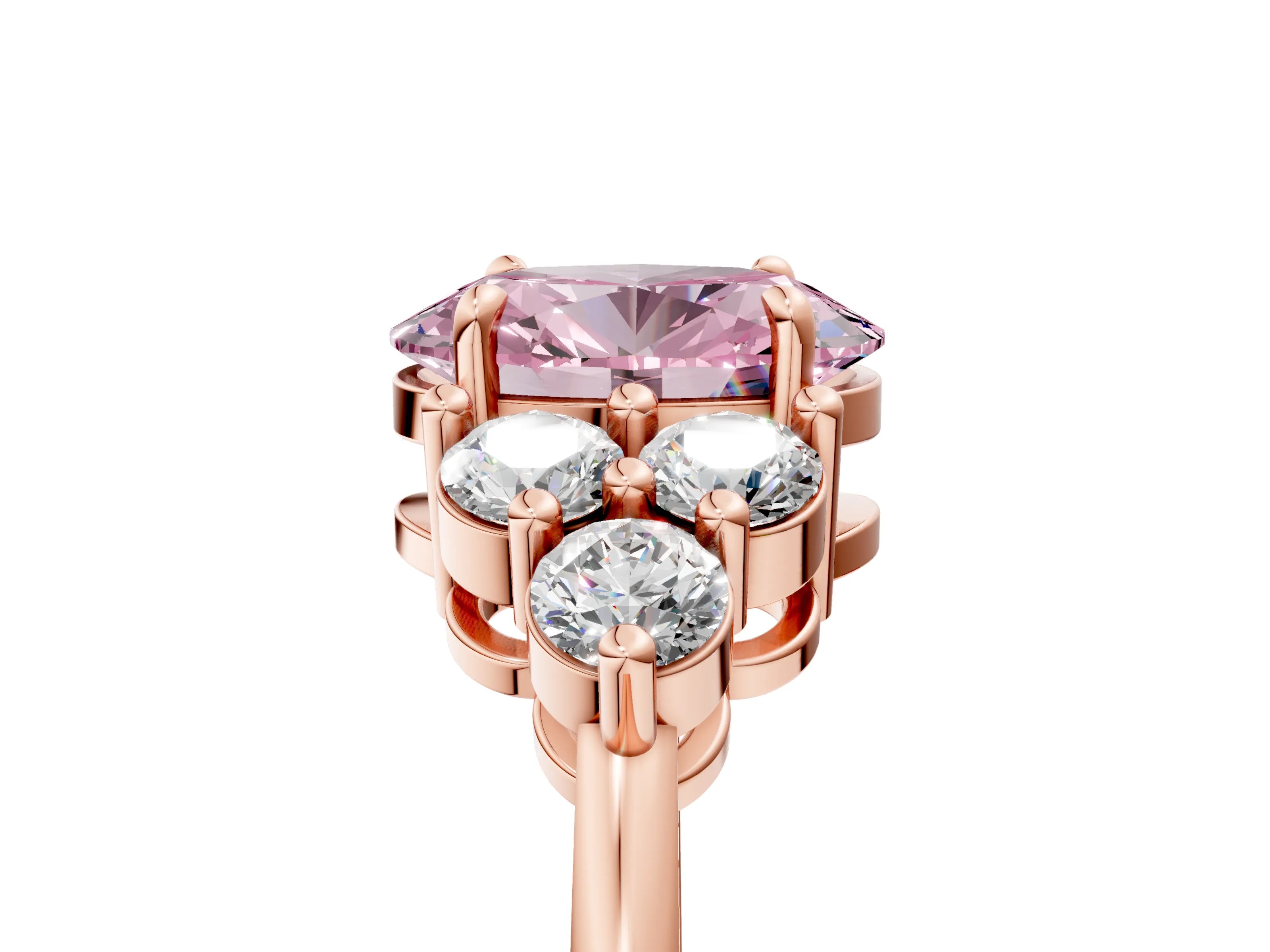 Rose gold Fancy Pink Oval Cut Brilliant Diamond Cluster Accent Solitaire Ring with Prong Setting_5