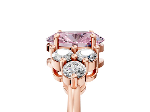 Rose gold Fancy Pink Oval Cut Brilliant Diamond Cluster Accent Solitaire Ring with Prong Setting_5