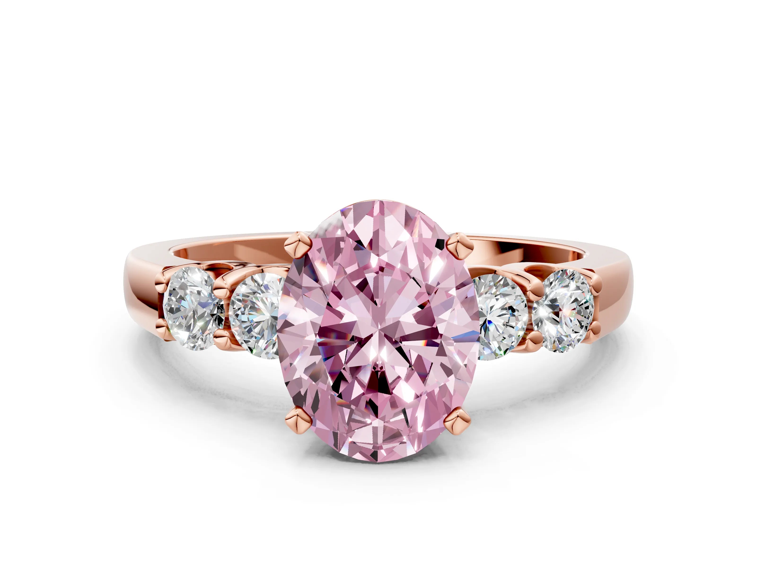 Rose gold Fancy Pink Oval Cut Brilliant Diamond Five-Stone Engagement Ring with Prong Setting on a Classic Band_3