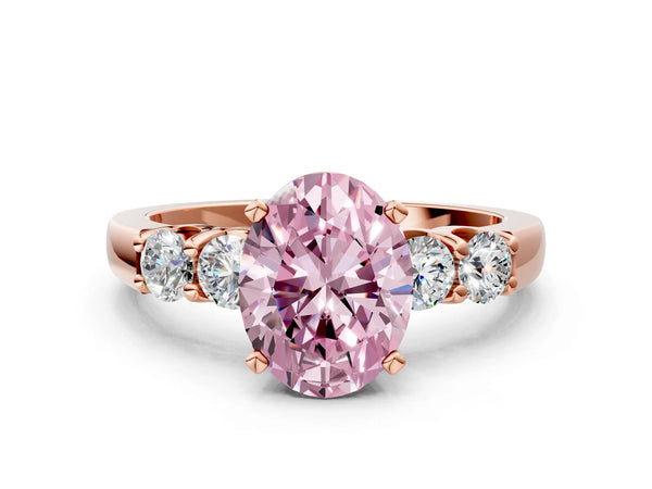 Rose gold Fancy Pink Oval Cut Brilliant Diamond Five-Stone Engagement Ring with Prong Setting on a Classic Band
