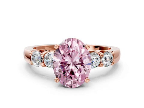 Rose gold Fancy Pink Oval Cut Brilliant Diamond Five-Stone Engagement Ring with Prong Setting on a Classic Band_3
