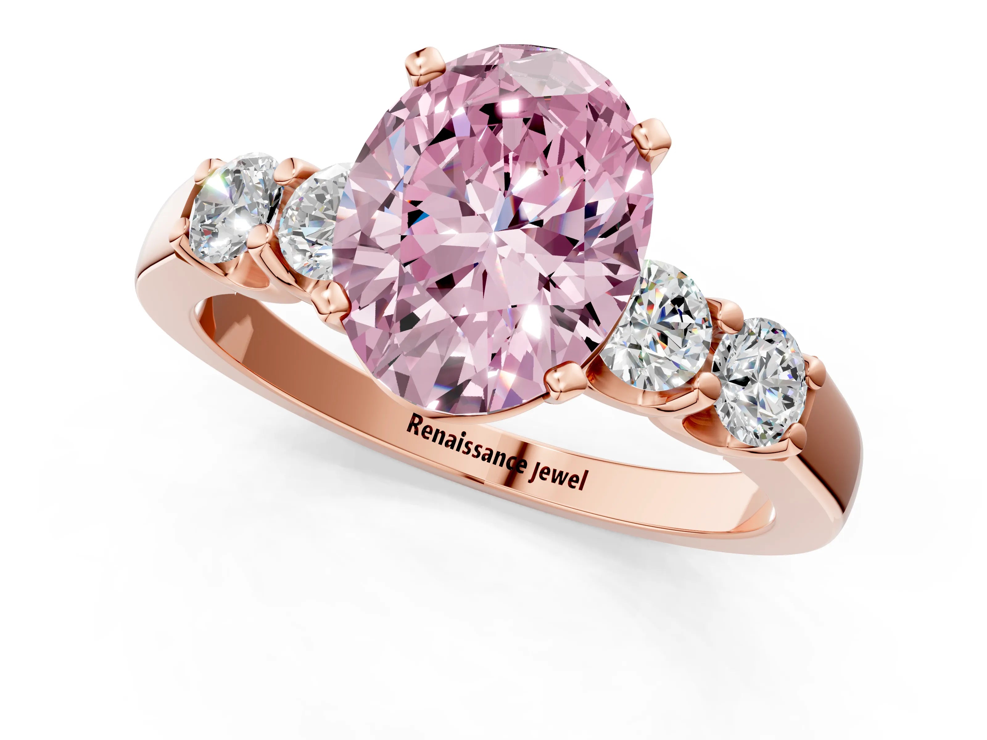 Rose gold Fancy Pink Oval Cut Brilliant Diamond Five-Stone Engagement Ring with Prong Setting on a Classic Band_4