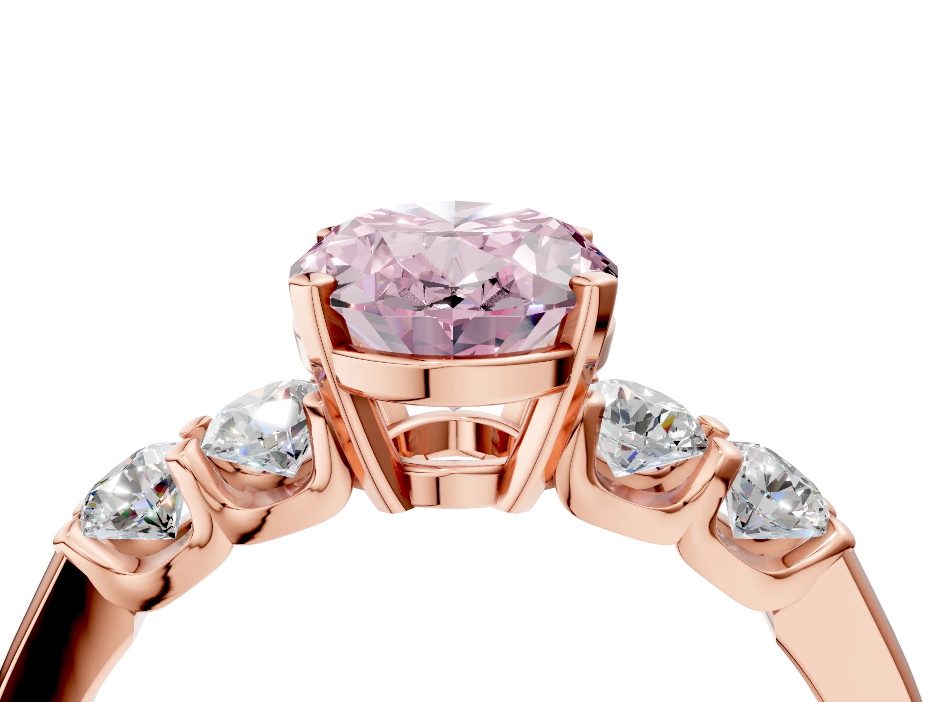 Rose gold Fancy Pink Oval Cut Brilliant Diamond Five-Stone Engagement Ring with Prong Setting on a Classic Band_7
