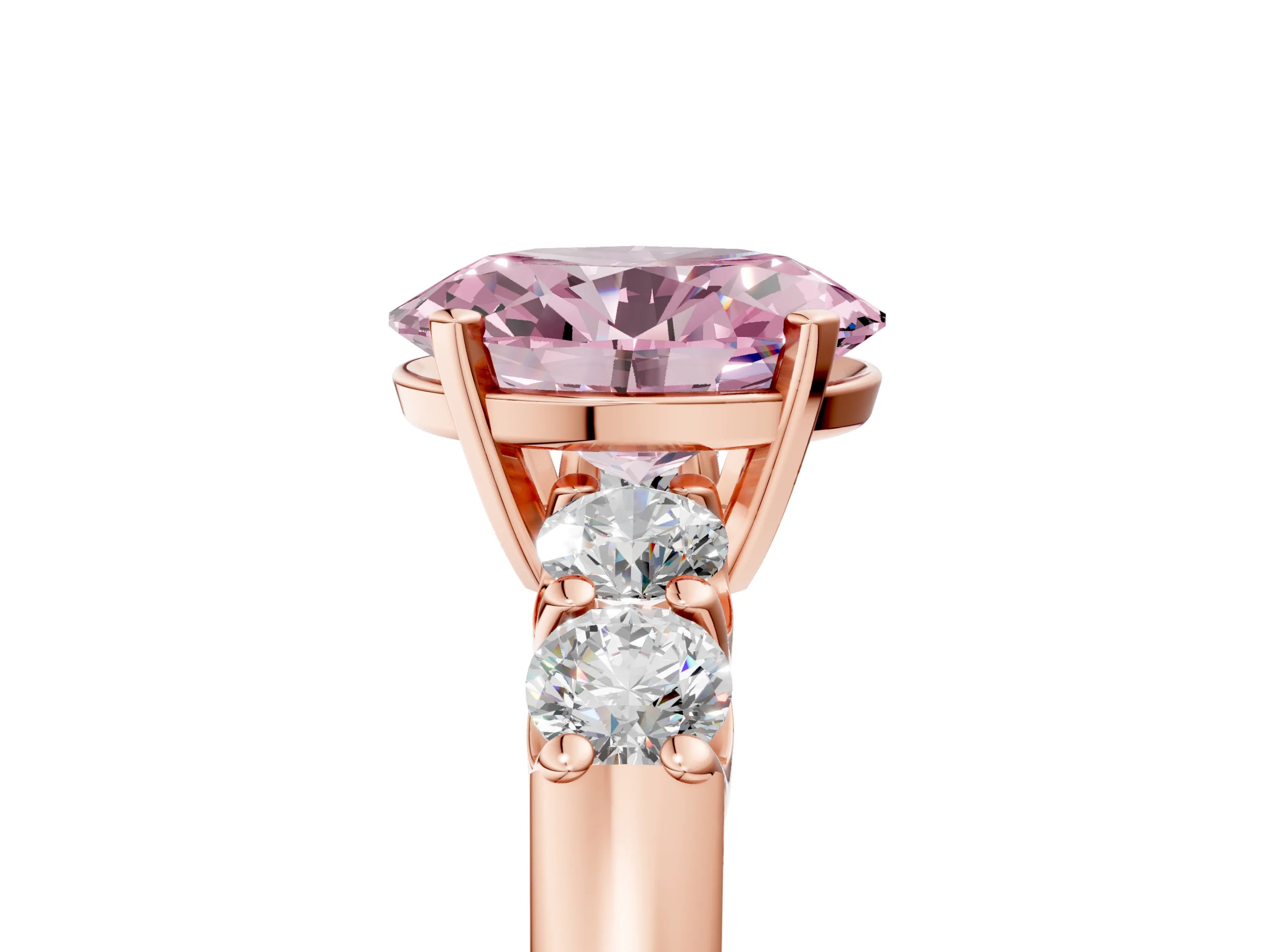 Rose gold Fancy Pink Oval Cut Brilliant Diamond Five-Stone Engagement Ring with Prong Setting on a Classic Band_8