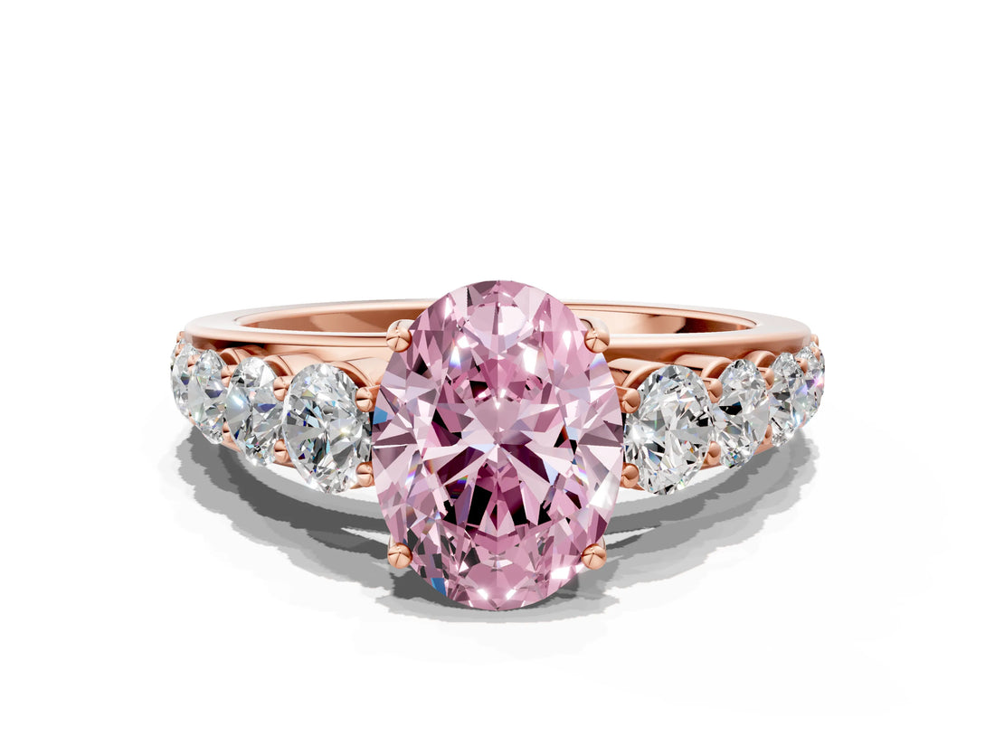 Rose gold Fancy Pink Oval Cut Brilliant Diamond Pavé Band with Six-Prong Setting_12