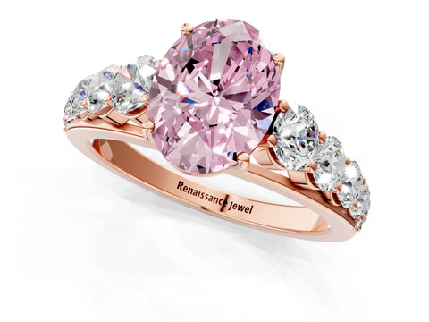 Rose gold Fancy Pink Oval Cut Brilliant Diamond Pavé Band with Six-Prong Setting_1