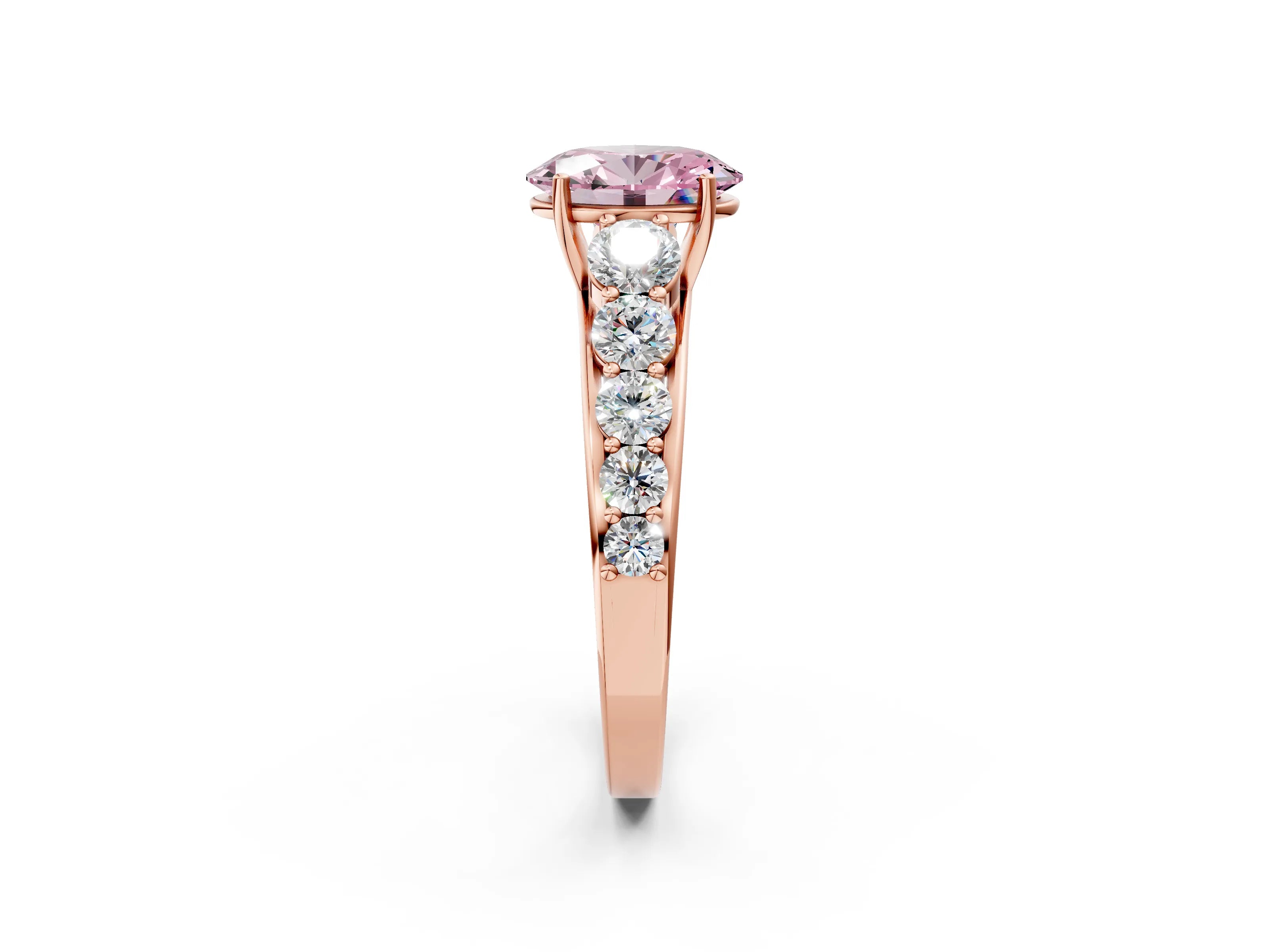 Rose gold Fancy Pink Oval Cut Brilliant Diamond Pavé Band with Six-Prong Setting_2