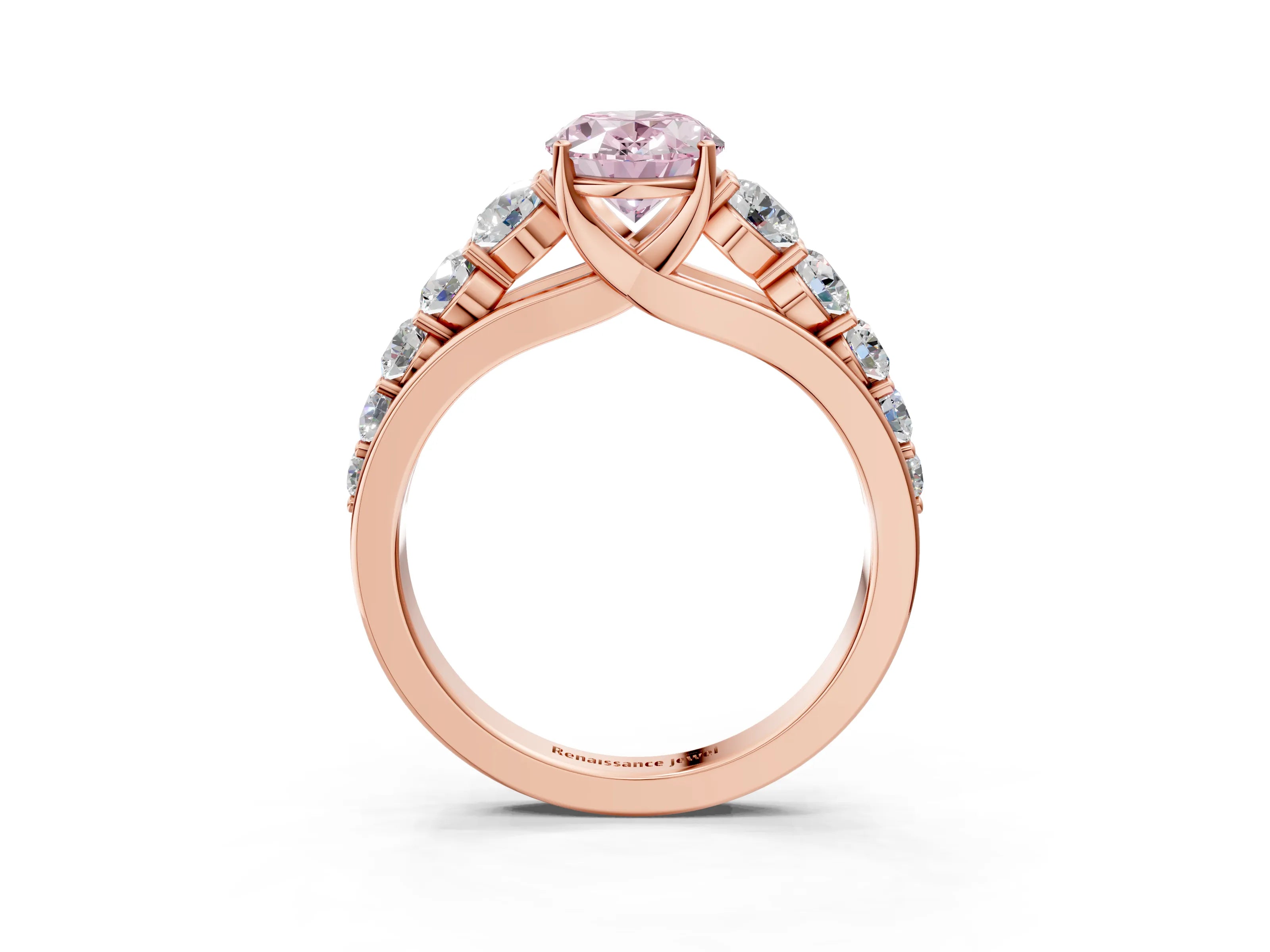 Rose gold Fancy Pink Oval Cut Brilliant Diamond Pavé Band with Six-Prong Setting_3