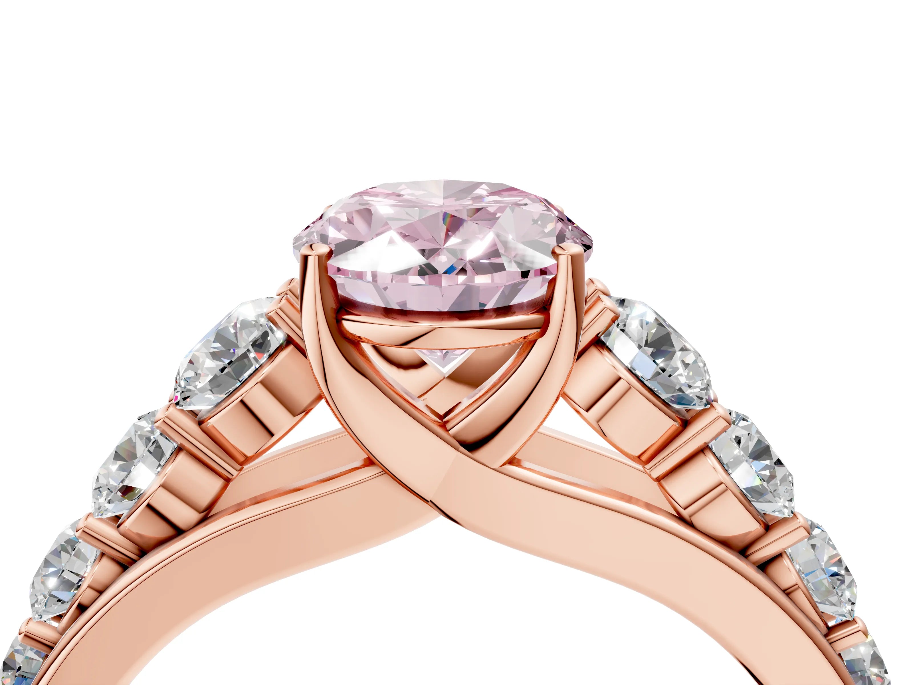 Rose gold Fancy Pink Oval Cut Brilliant Diamond Pavé Band with Six-Prong Setting_4