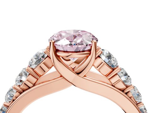 Rose gold Fancy Pink Oval Cut Brilliant Diamond Pavé Band with Six-Prong Setting_4
